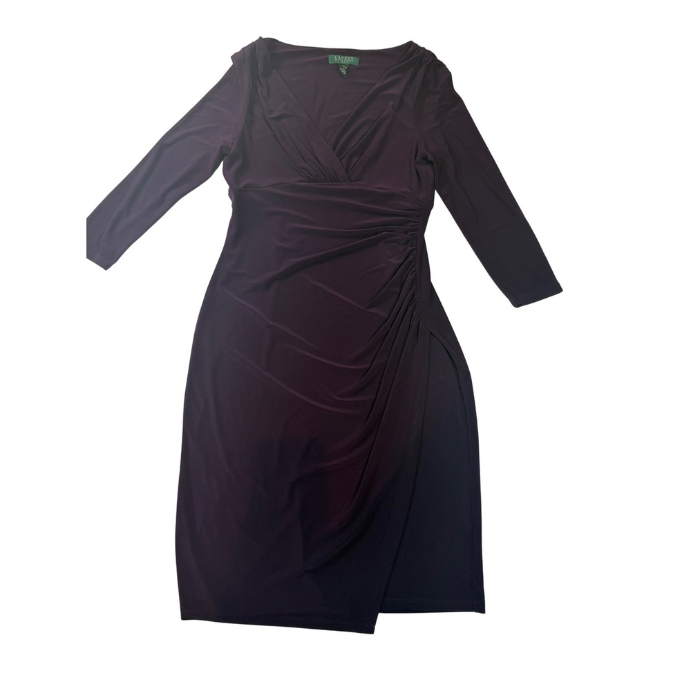 Lauren Ralph Lauren Womens Plum‎ Purple Ruched Faux Wrap Sheath Dress Size 8